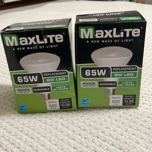 MaxLite 65W Flood Lamp Bulbs | 8W LED | Dimmable | 4000K Cool White | 2 Bulbs
